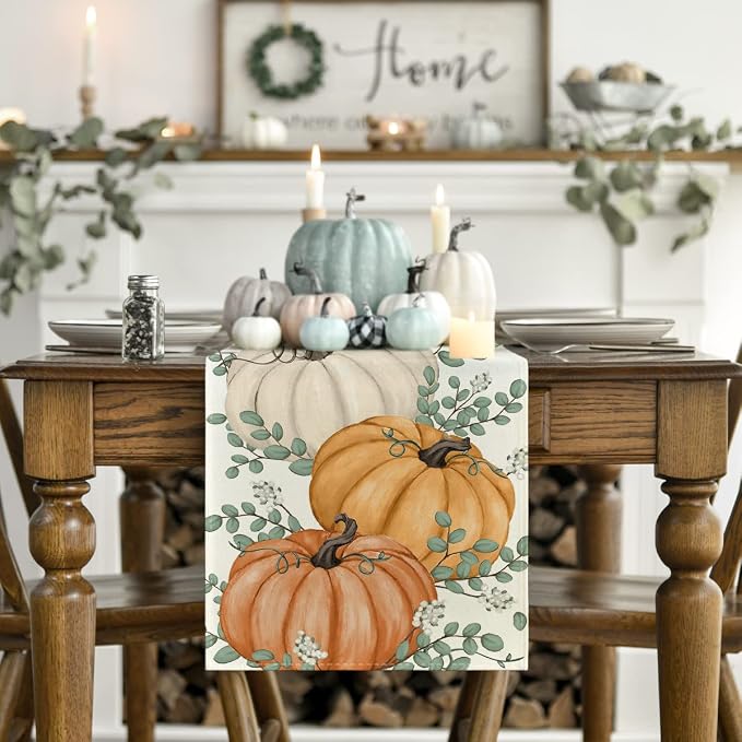 Artoid Mode 210 GSM Fall Table Runner 13x90 Inch Home Party Decor | Orange - Image 2
