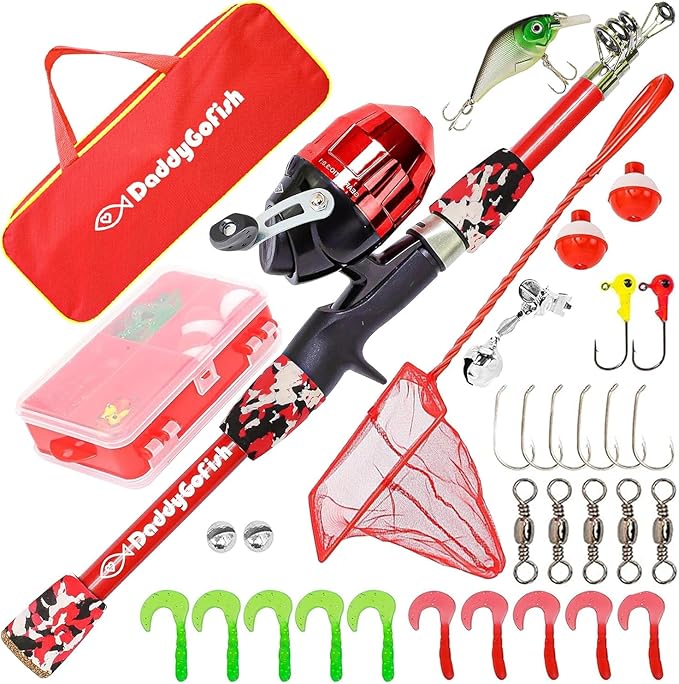 DaddyGoFish Kids Fishing Pole - Rod Reel Combo Tackle Box Starter Set - First Year Small Gear Kit for Boys Girls Toddler Youth Age Beginner Little Children