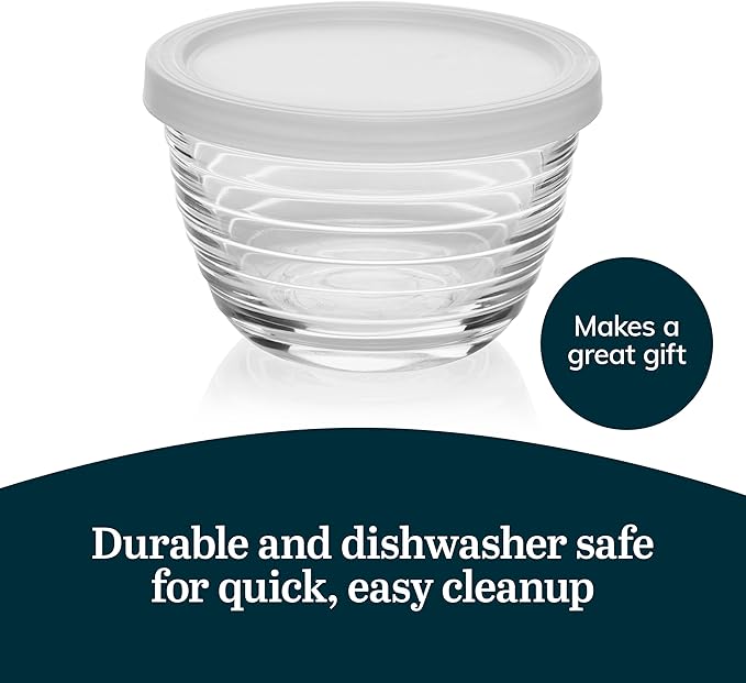 Libbey Small Glass Bowls with Lids Set of 8, Food Storage Prep Containers | Set - Image 5
