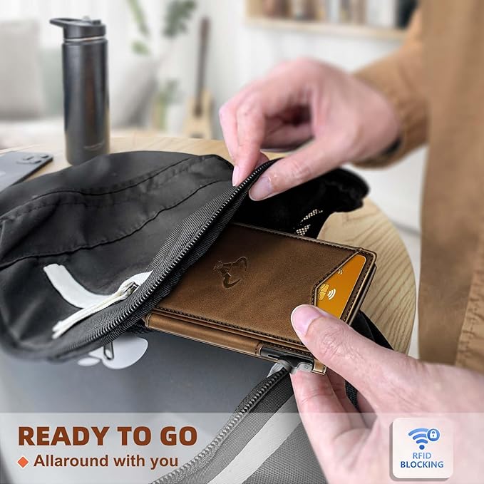 BULLIANT Men Wallet,Money Clip Wallet Slim For Gift Men 9Cards-Metal Credit Card Case in Magnetic Leather Flip