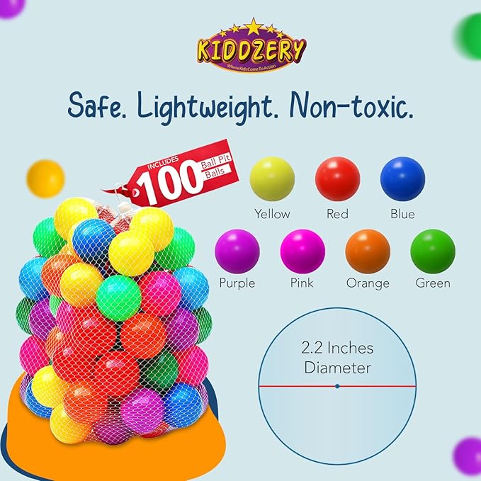 Kids Ball Pit Pop Up Large Tent for Toddlers - Indoor & Outdoor Gift Toys for Infants Girls & Boys, Baby Playpen with Zippered Storage Bag, 100 BallPit Balls Included