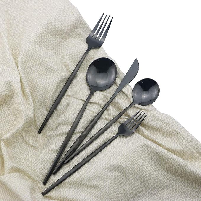 Shiny Black Silverware Set, JASHII 20-Piece Stainless Steel Satin Finish - Image 6