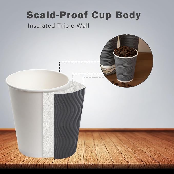Clawsoff 150 Pack 8 oz Coffee Cups Disposable Insulated Paper Cup Gray | - Image 3