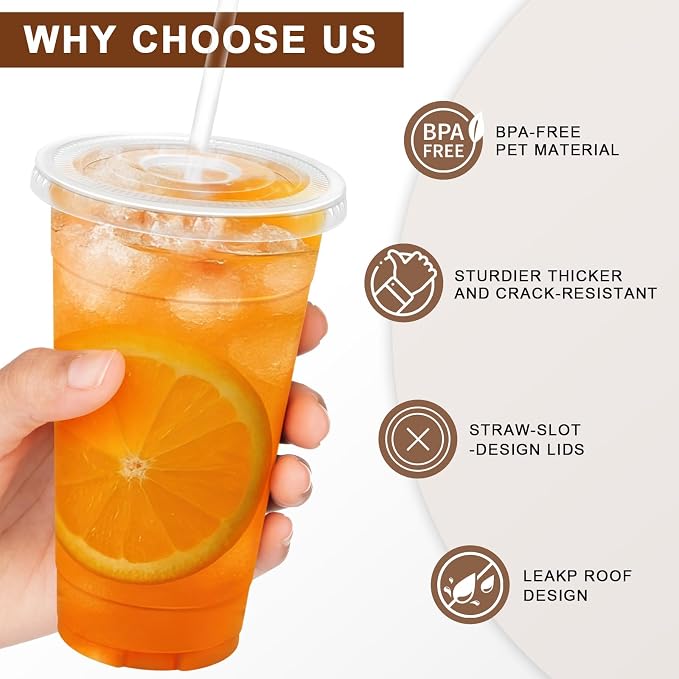Lamosi 100 Pack 24 oz Plastic Coffee Cups - Image 3