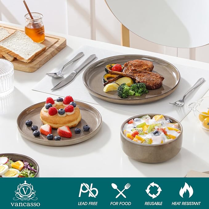 vancasso PLAYA Plates and Bowls Sets, 18 Pieces Dark Brown Dinnerware Sets - Image 3
