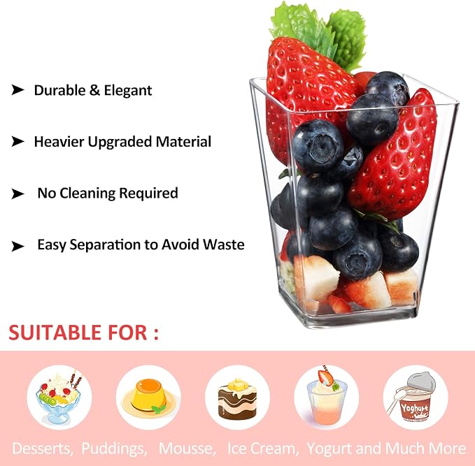 Eupako 100 Pack 5 oz Square Clear Plastic Dessert Cups - Image 3