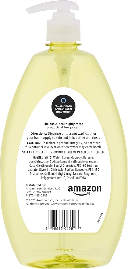 Amazon Basics Tear-Free Baby Hair and Body Wash, 27.1 Fluid Ounce, Lightly Scented, 2-Pack (Previously Solimo)