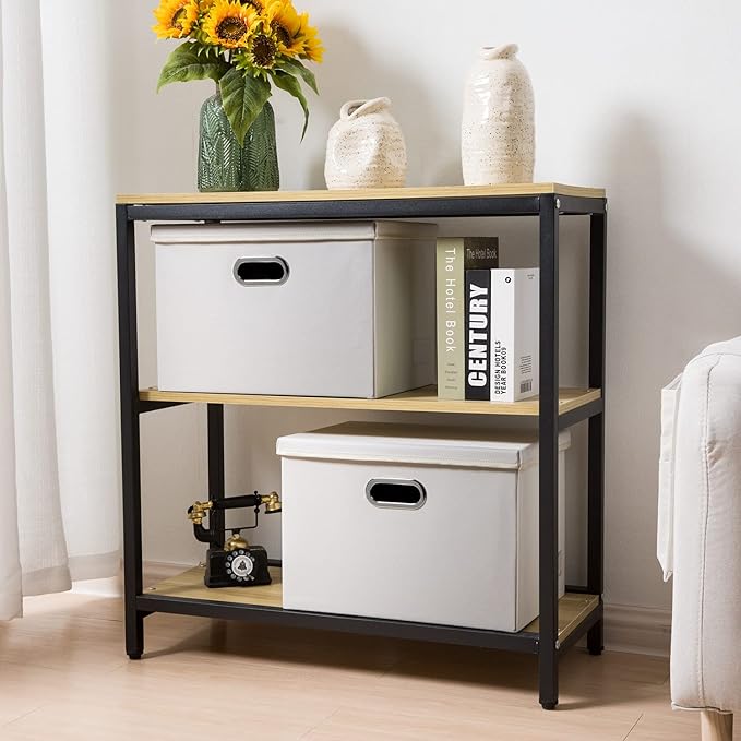 PRANDOM Large Stackable Storage Bins with Lids [5-Pack] Leather Fabric Foldable Storage Boxes Organizer Containers Baskets Cube with Cover for Bedroom Closet Office Nursery White (17.7x11.8x11.8)