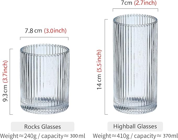 Drinking Glasses with Origami Style Set of 4 Glass Cups, 9oz Ribbed Glassware - Image 2