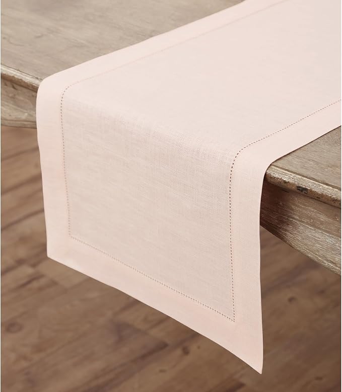 Solino Home 100% Pure Linen Table Runner Pink, Classic Hemstitch 14 x 60 in | - Image 4