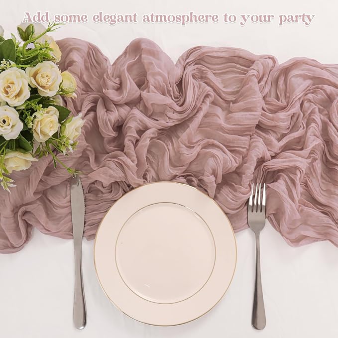 10 Pack Dusty Pink Cheesecloth Table Runner 10FT Boho Gauze Fabric Table Runner - Image 5