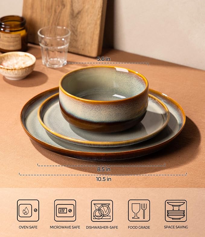 Ceramic Dinnerware Set for 6, 18-Piece Plates and Bowls Set | Handmade Reactive - Image 2