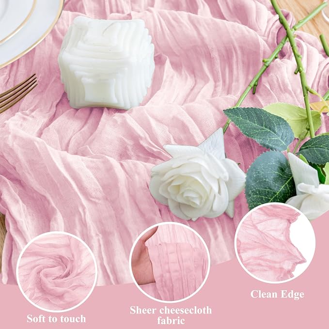 Cheesecloth Table Runner Blush Pink 10FT Boho Gauze Runner, 3 Pack | 120 Inch - Image 3