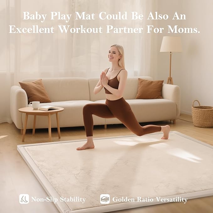 Baby Play Mat for Floor, 50 X 50x 1.3" Memory Foam Playpen Mat,Ultra Soft Tummy Time Mat with Non-Slip Backing, Baby Crawling Mat Child Nursery Rug for Infant, Toddlers, Kids (Beige)