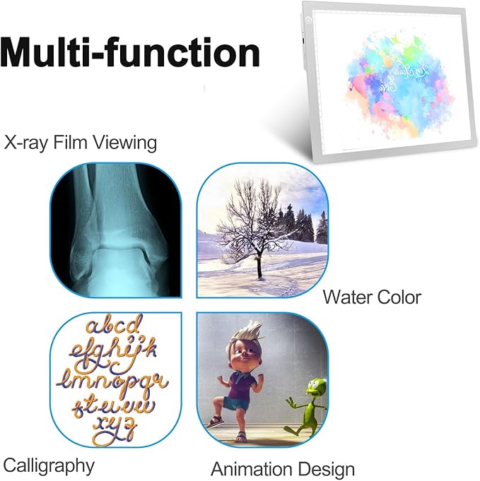 LitEnergy Rechargeable Battery Powered Light Tracing Box, Ultra-Thin Adjustable USB Power Artcraft LED Trace Light Pad Size A4 for Drawing, Streaming, Sketching, Animation, Stenciling (Silver)