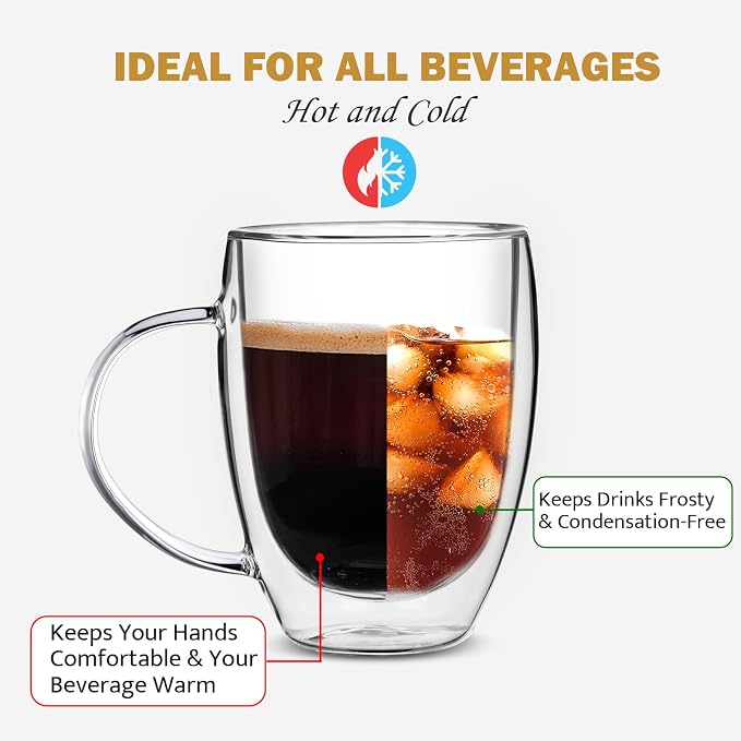 Double Wall Glass Coffee Mugs, 12 Oz Clear Coffee Mugs - Image 3