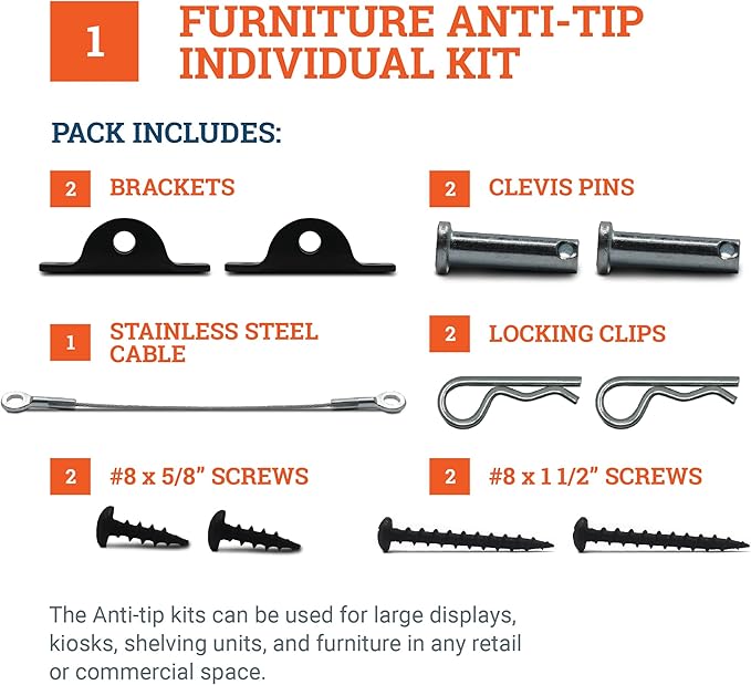 Furniture Anti-Tip Kit for Large Heavy Objects - Heavy Duty Furniture Anchor - Supports up to 400 lbs