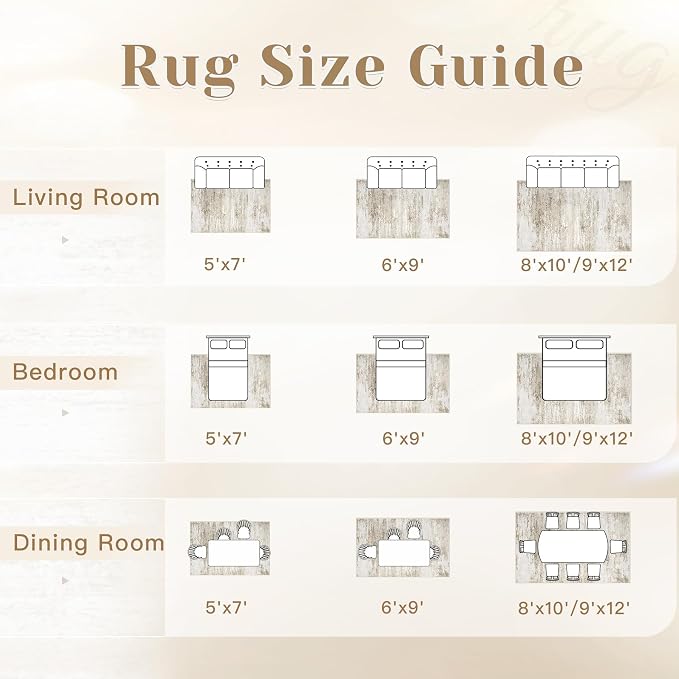 Washable Rug 9x12 Area Rugs for Living Room: Large Neutral Soft Rug Abstract - Image 9