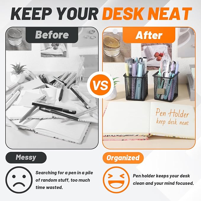Segarty Square Pen Holder, 3 Pack Black Pen Holder - Image 4