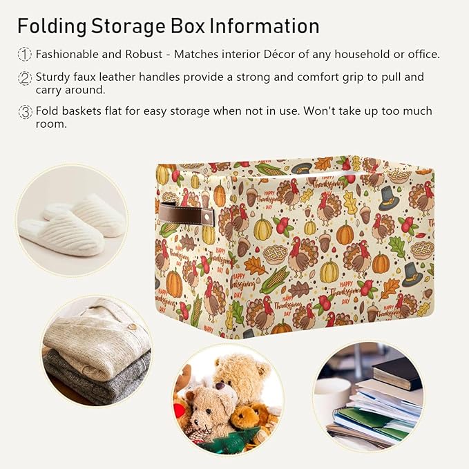 Storage Basket Thanksgiving Day Pumpkins Cube Storage Bins Organizer Bag Collapsible Closet Shelf Baskets with handle for Baby Cloth Pet Toy Book 14.2×10.2×8.3 IN