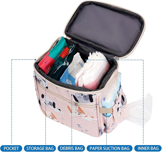 Baby Stroller Organizer Bag，Small Diaper Bag - Universal Stroller Organizer With Insulated Cup Holder,Pocket With Baby Wipes Dispenser，Adjustable Shoulder Strap(pink)