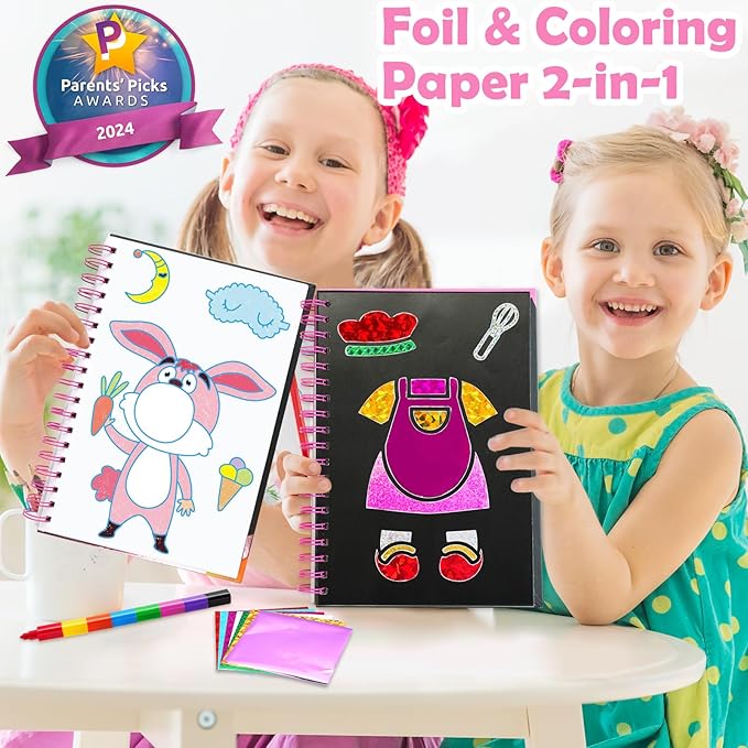 FUNNYB&G Foil Art Craft Activity for Kids - Gift for Girls Crafts for Kids Fun Art Supplies DIY Creative Travel Toy, Birthday Gift Party Favor Toys for Girls Boys 4 5 6 7 8 9 Years Old (Dress Up)