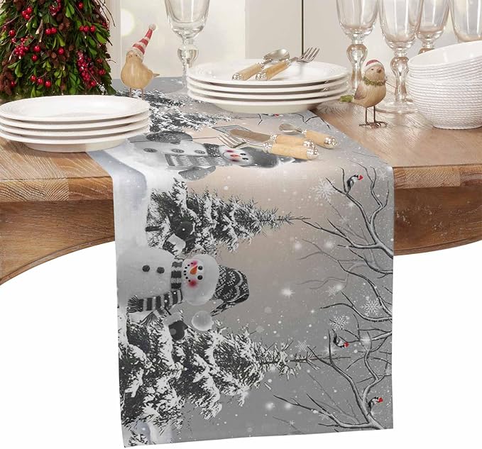 Christmas Snowman Table Runners 70 Inches Long, Cotton Linen Fabric Snowflake - Image 4