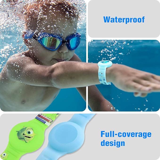 2 Pack AirTag Bracelet for Kids, Waterproof Cute Cartoon Air tag Holder Kids with Watch Band Design, Full Coverage Anti-Lost Silicone Airtag Hidden Accessories for Children (Luminous Version)