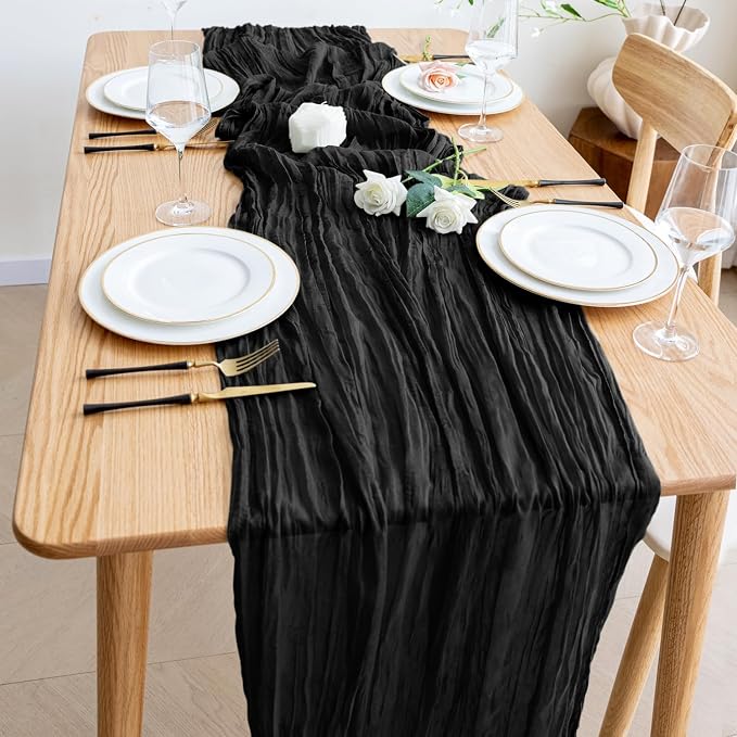 Cheesecloth Table Runner Black 10FT Boho Gauze Runner - Image 6