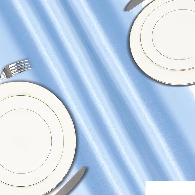 VACVELT Light Blue Satin Table Runners, 12x72 Inch, 12 Pack, Scalloped Edge | - Image 5