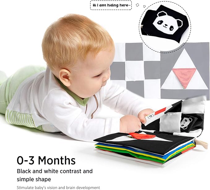 beiens High Contrast Black and White Baby Book - Touch and Feel Crinkle Sensory Toy - Visual Stimulation Interactive Montessori Toys for 0-12 Months Infant Newborn - Baby Gift for Boys Girls
