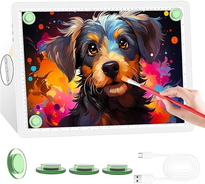 KOBAIBAN A4 Magnetic Light Box for Tracing, Rechargeable Diamond Art Light Board with Side Physical Buttons, 3 Color Light Modes Super Bright Light Pad for Diamond Painting, Weeding Vinyl (White)