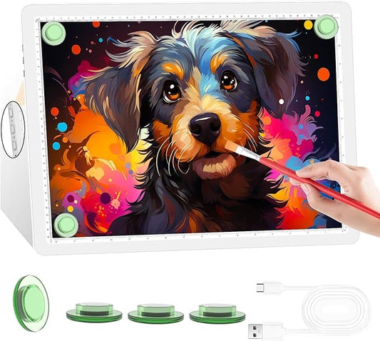 KOBAIBAN A4 Magnetic Light Box for Tracing, Rechargeable Diamond Art Light Board with Side Physical Buttons, 3 Color Light Modes Super Bright Light Pad for Diamond Painting, Weeding Vinyl (White)