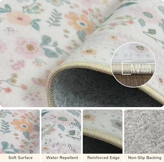 3x5 Area Rugs, Washable Floral Rug, Low Pile Non-Slip Carpet, Flower Rug - Image 4