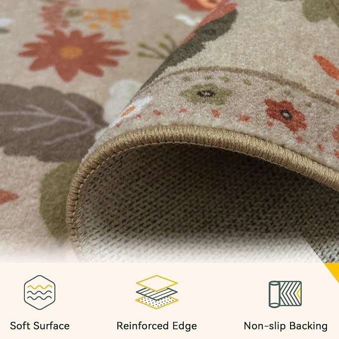 RELEANY Floral 9x12 Area Rugs Washable Print Boho Cute Carpet Non Slip Flower - Image 3