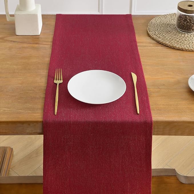 Wracra Linen Table Runner, Burlap Red Table Runners 60 Inches Long | Rich Woven - Image 5