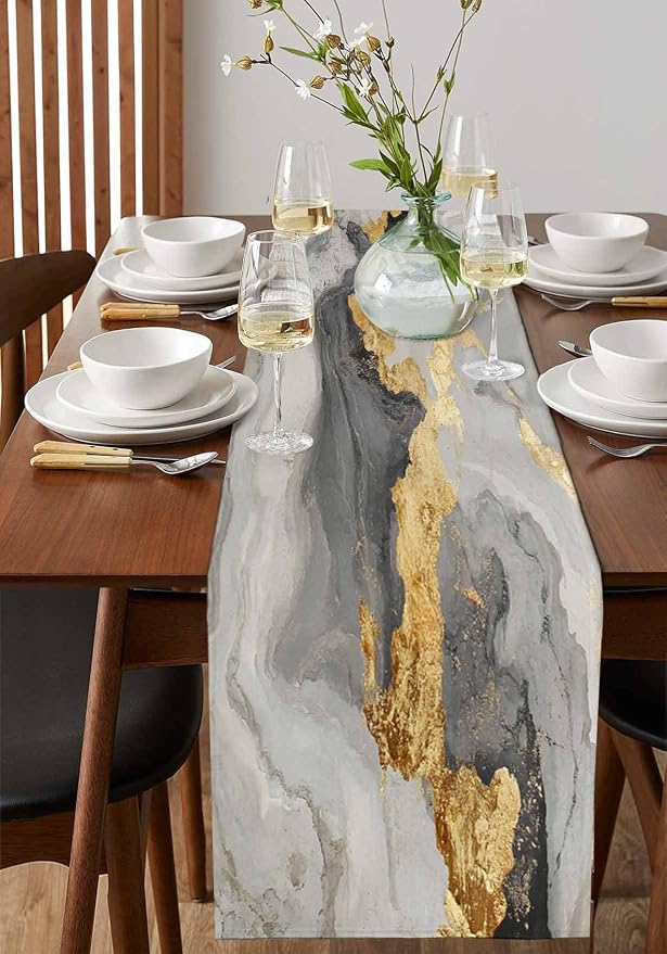 Grey Ombre Marble Table Runners 108 Inches Long, Abstract Art Kitchen Dining - Image 2