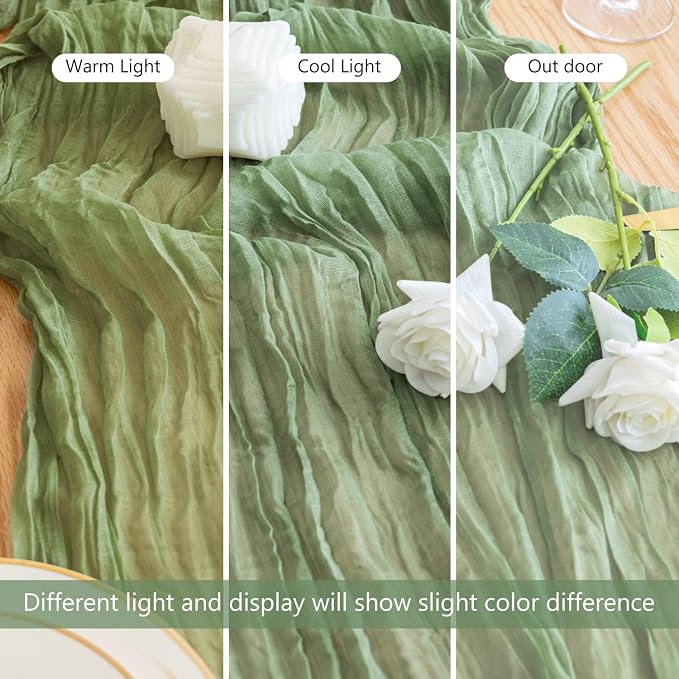 Cheesecloth Table Runner 10FT 3Pcs Sage Green Boho Gauze Sheer Runners | Cheese - Image 5