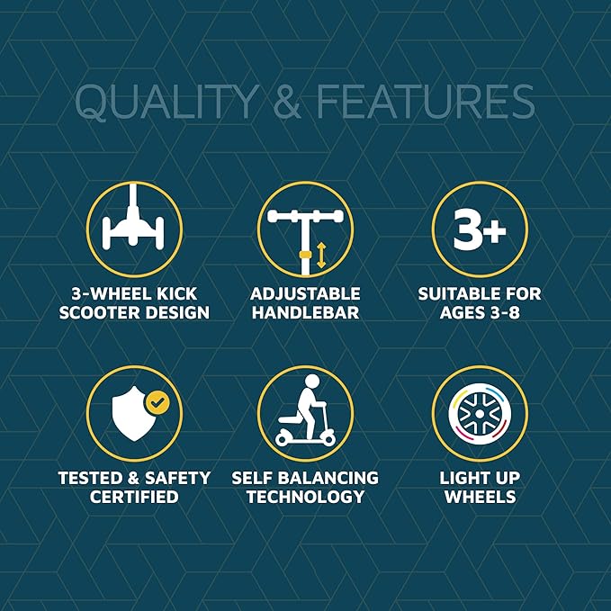 3-Wheel Kids Scooter with Multi-Color Lights on Deck & Wheels – 5-Height Adjustable Handlebar, Wide Anti-Slip Deck, Child Safety Certified, Boys & Girls Ages 3+ Supports Up to 150 lbs