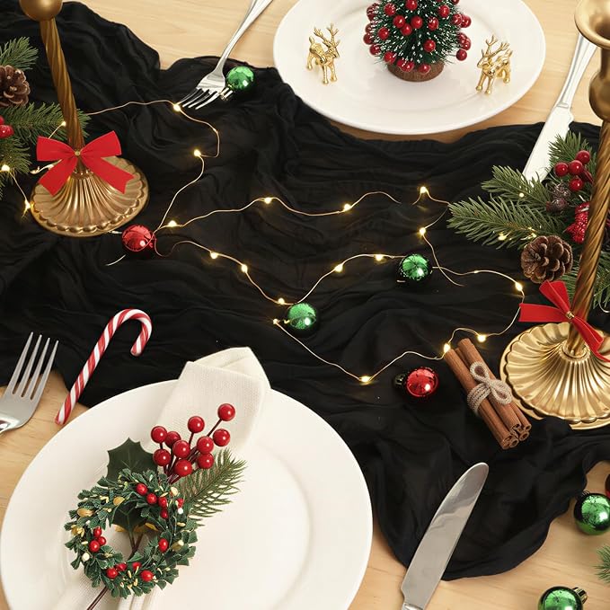 1 Pack Black Cheesecloth Table Runner 120 Inch Boho Wedding Decor | Cheesecloth - Image 5