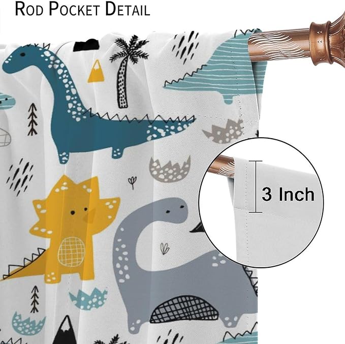 Kids Dinosaur Curtains for Boys Girls Bedroom Decor Cartoon Dino Colorful Cute Funny Wildlife Animal Printed Blackout Rod Pocket Window Drapes for Baby Nursery Playroom Living Room W21xL54in 2 Panels
