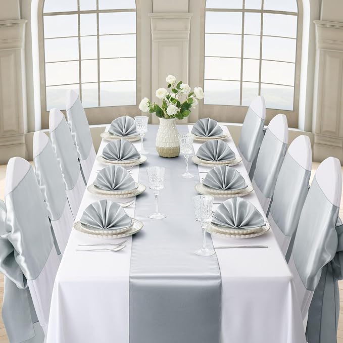 Silver Satin Table Runner, 12x108 Inches, 12 Pack | Premium Satin, Smooth - Image 3