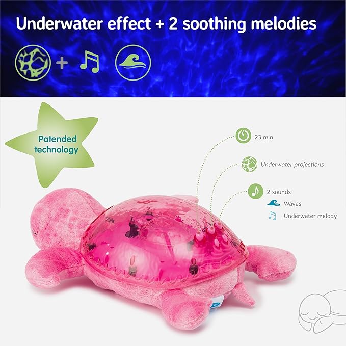 Cloud b Ocean Projector Nightlight with White Noise Soothing Sounds | Adjustable Settings and Auto-Shutoff | Tranquil Turtle - Pink