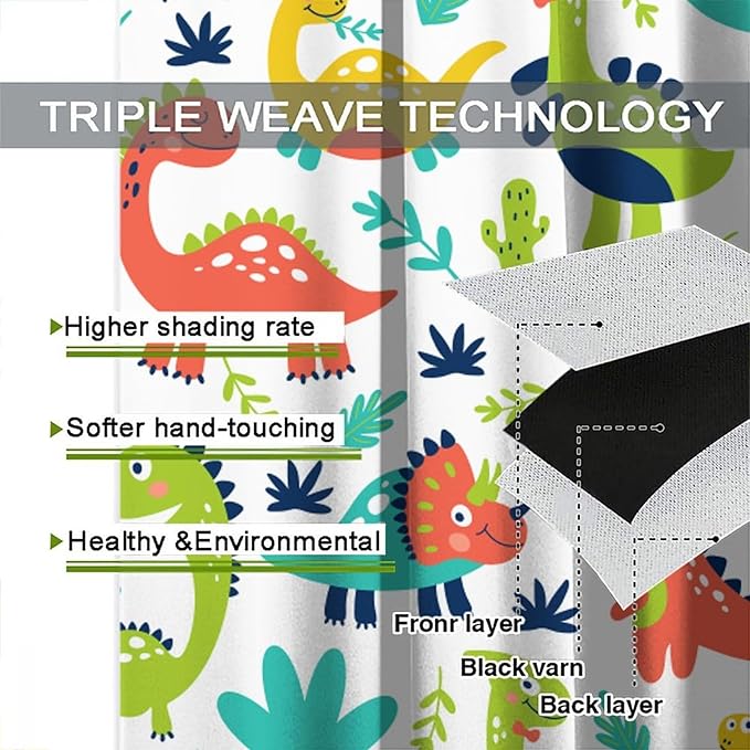 Rustic Dinosaurs Curtains Colorful Dino Kids Boys Cartoon Cute Cool Funny Decor Printed Blackout Rod Pocket Window Drapes for Living Room Bedroom W21xL45in Decor