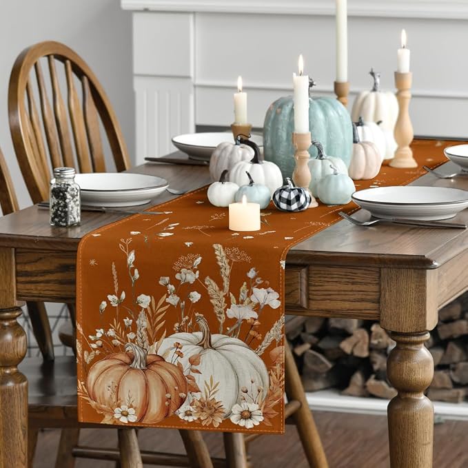 Artoid Mode 210 GSM Fall Table Runner 13x60 Inch Home Party Decor | Orange - Image 3