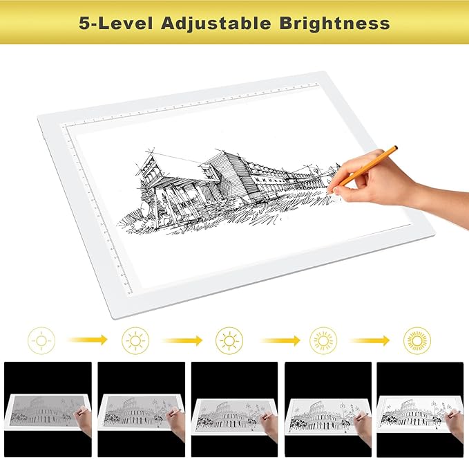 A4 Wireless Battery Powered Light Pad, TOHETO Tracing Light Box Dimmable Brightness Rechargeable LED Light Board Portable Cordless Copy Board for Artist Drawing Sketching X-ray Viewing (White)