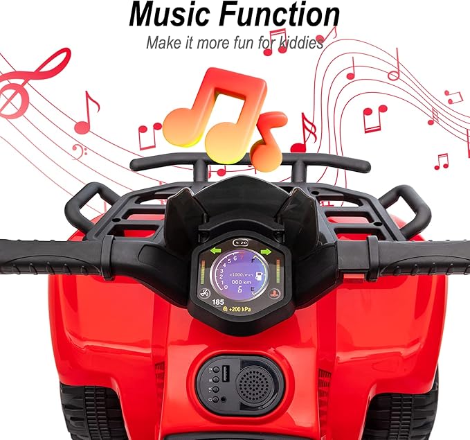 Kids ATV 4 Wheeler, 6V Ride-On Toy for Toddlers Boys & Girls with Music, Forward & Reverse - Red