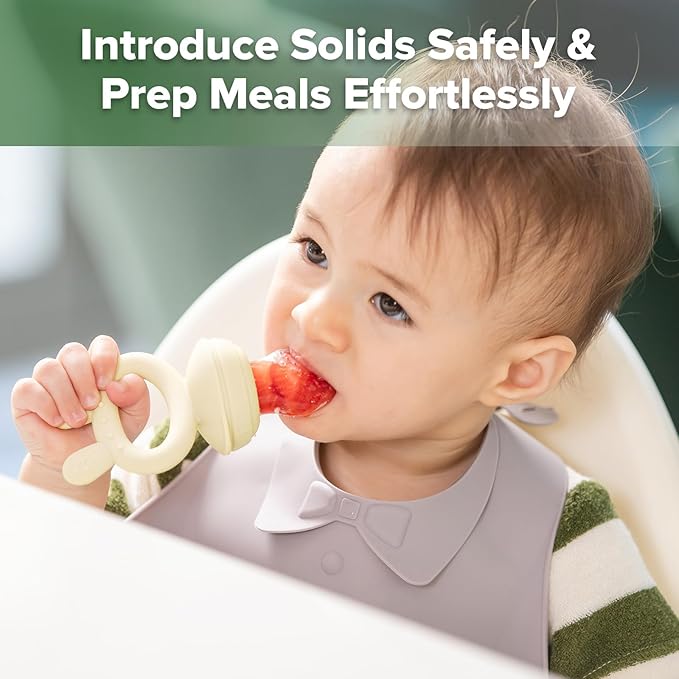 Haakaa Baby Fruit Food Feeder & Mini Freezer Nibble Tray Combo, Breastmilk Popsicle Molds for Baby Cooling Relief, BPA Free Silicone Feeder for Safe Infant Self Feeding, 4 Month+ (Oat)