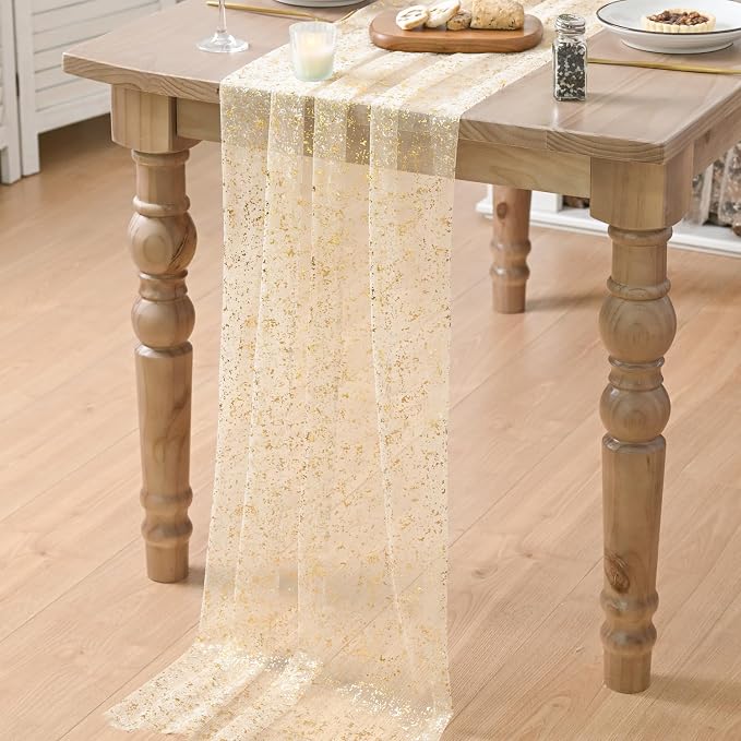 Artoid Mode Gold Gauze Champagne Table Runner 120 Inch 10FT, Glitter Metallic - Image 7