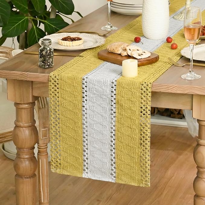 Artoid Mode Yellow Farmhouse Woven Table Runner 12x108 Inch | Holiday Rustic - Image 3